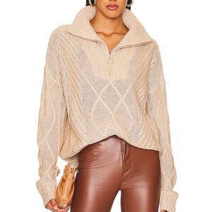 Tan Pullover Sweater with Zipper